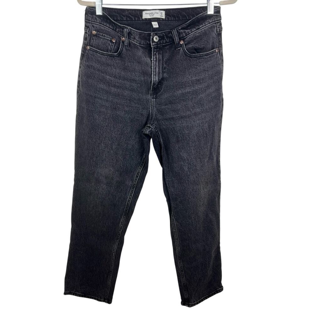 Abercrombie Straight Mid-Rise Jeans Curve Love 29/8 Short Black